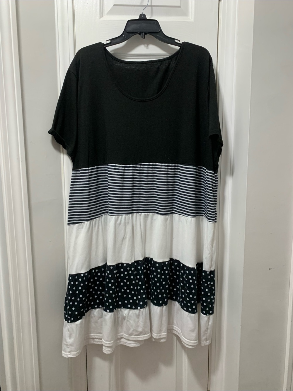 Black and White Tiered Tunic Dress - Stripes & Polka Dots